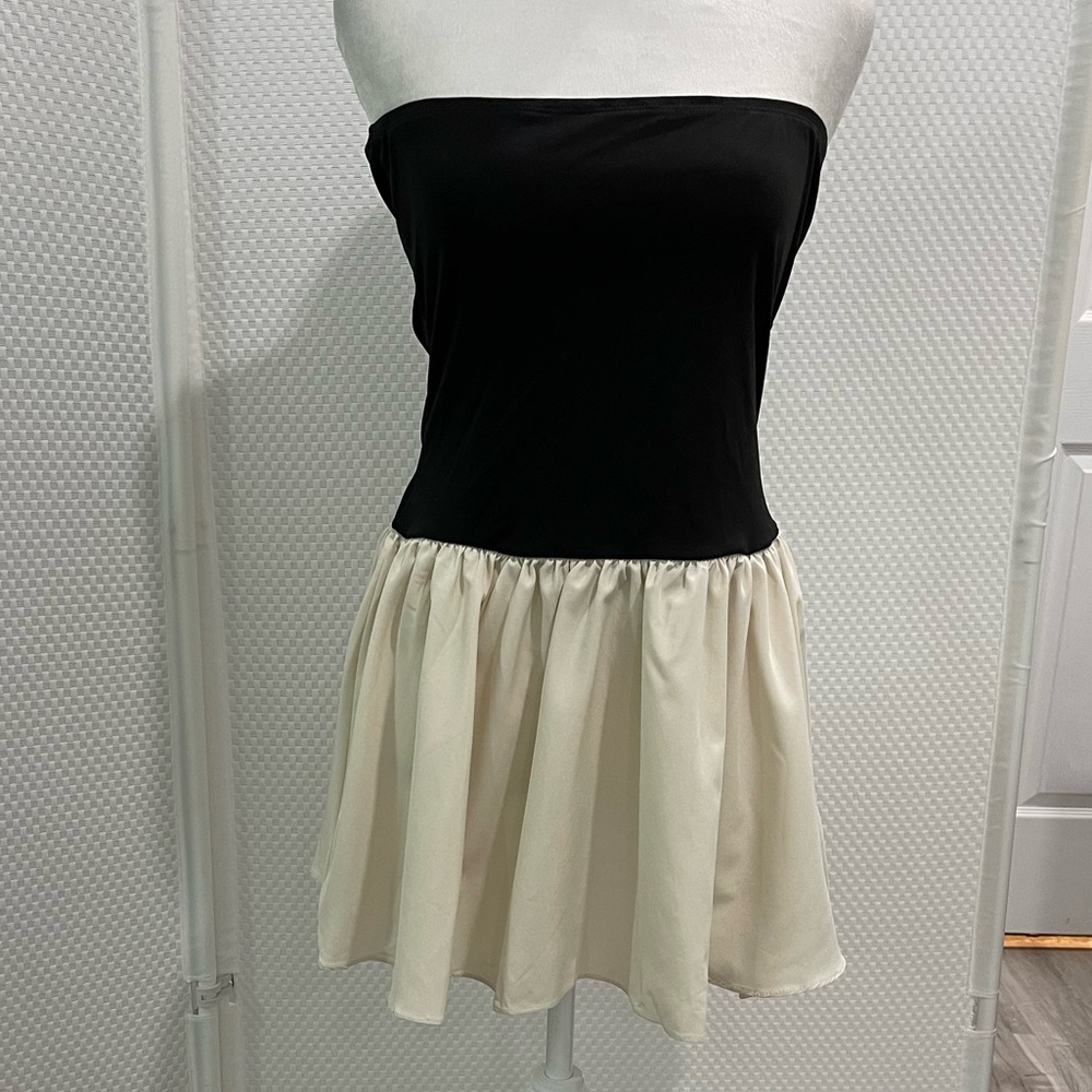 NWT Micas Patchwork Strapless Dress Black White Large - Picture 3 of 5